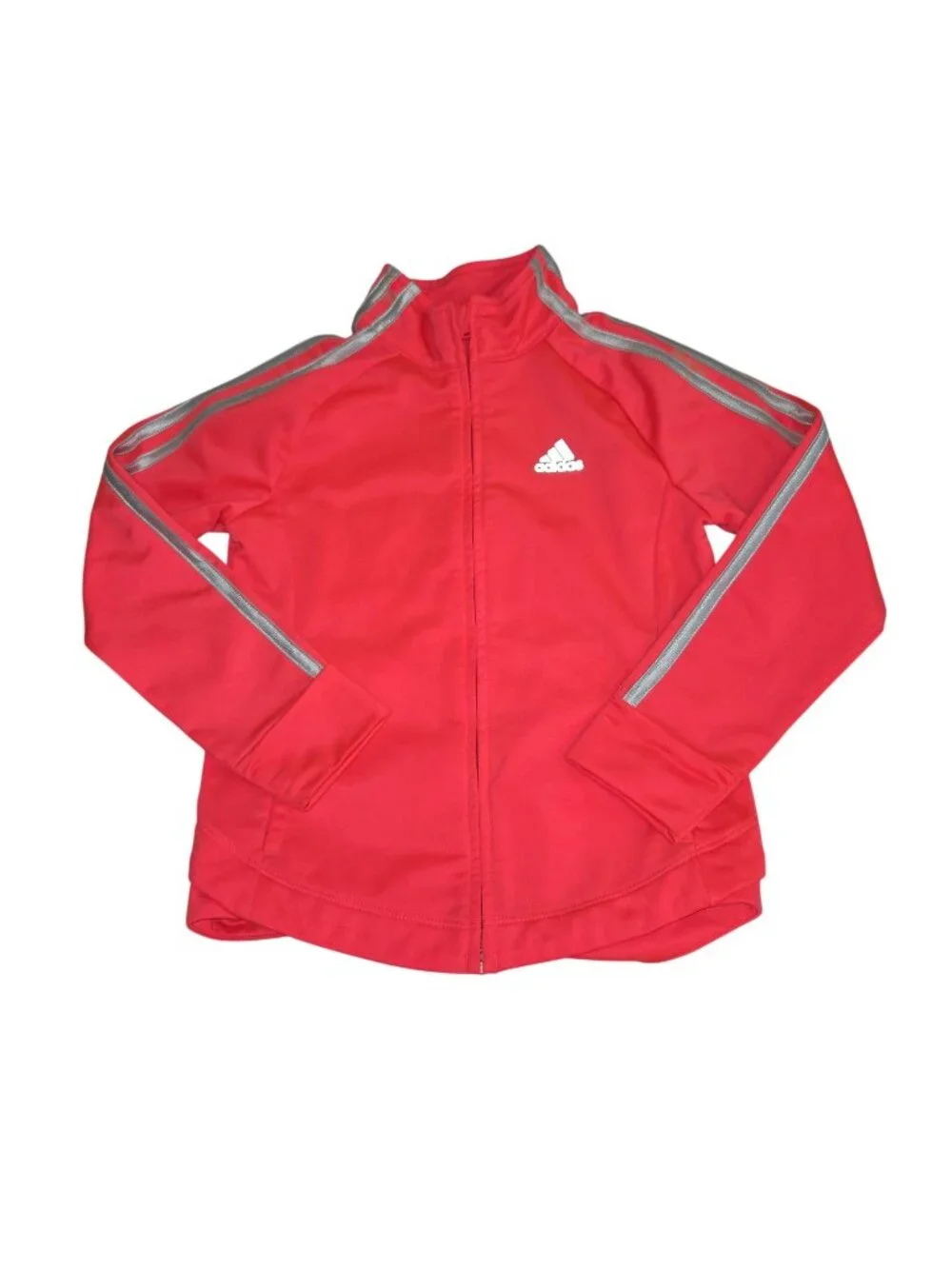 Adidas Girl 6 Pink zip-up Jacket Signature Silver Three-Stripes Sleeve 4284